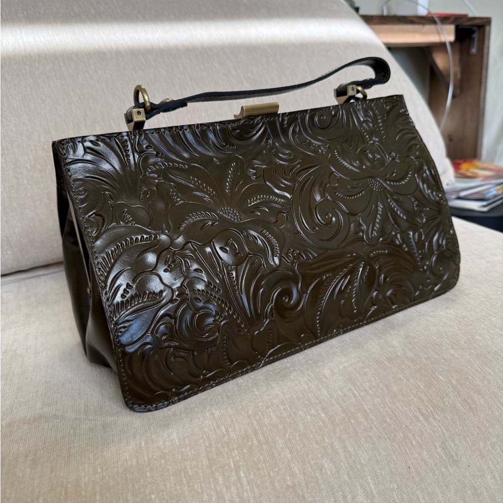 NWOT PATRICIA NASH Tooled LEATHER MOSS/Deep Olive Green P685244 FRAME SATCHEL